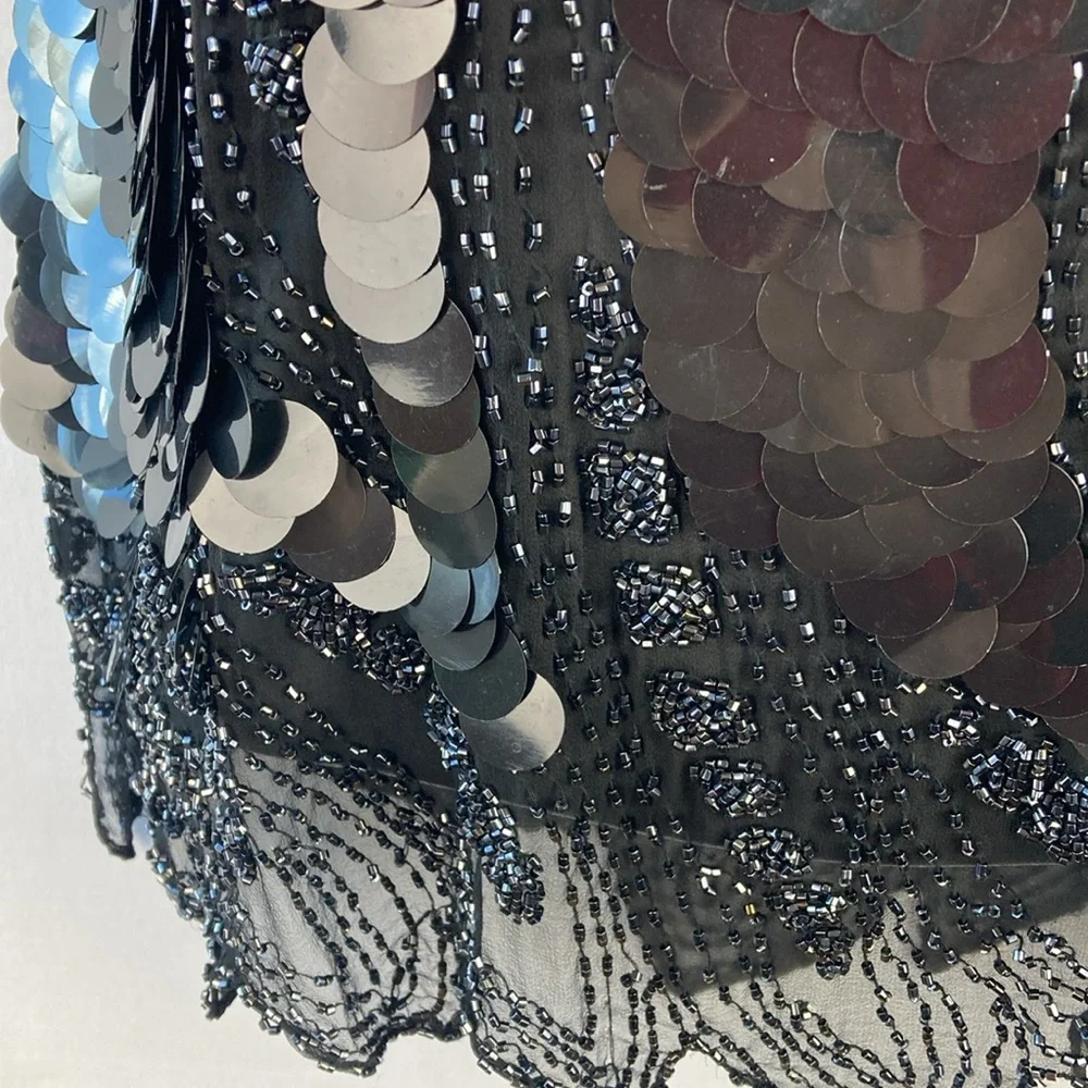 Swee Lo black silk dress top with sequins and beading - Picture 8 of 10